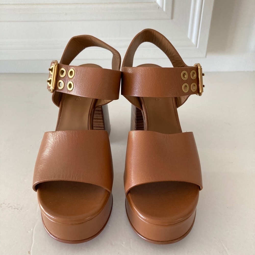 NWOT See By Chloe Anthropologie Lexi Brown Leather Rivet Heels Sz 36 - Picture 6 of 10